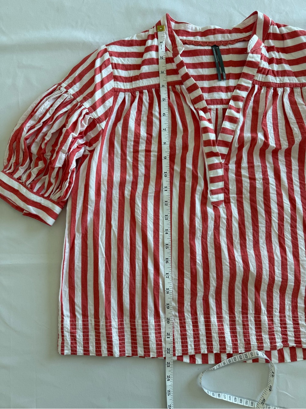 Anthropologie Darcy Popover Orange and White Striped V-Neck Puff Sleeve Blouse - Picture 9 of 12